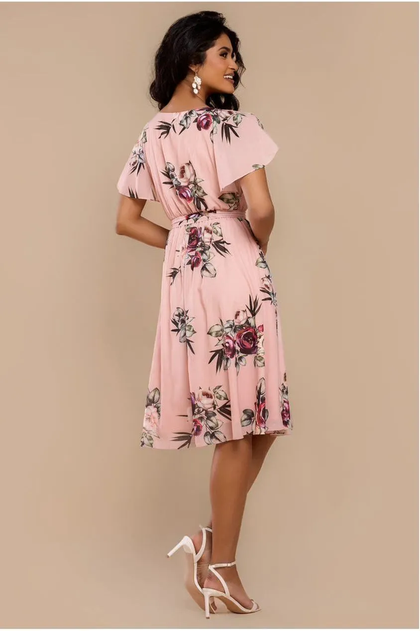 Goddiva Floral Print abito midi pesca a portafoglio