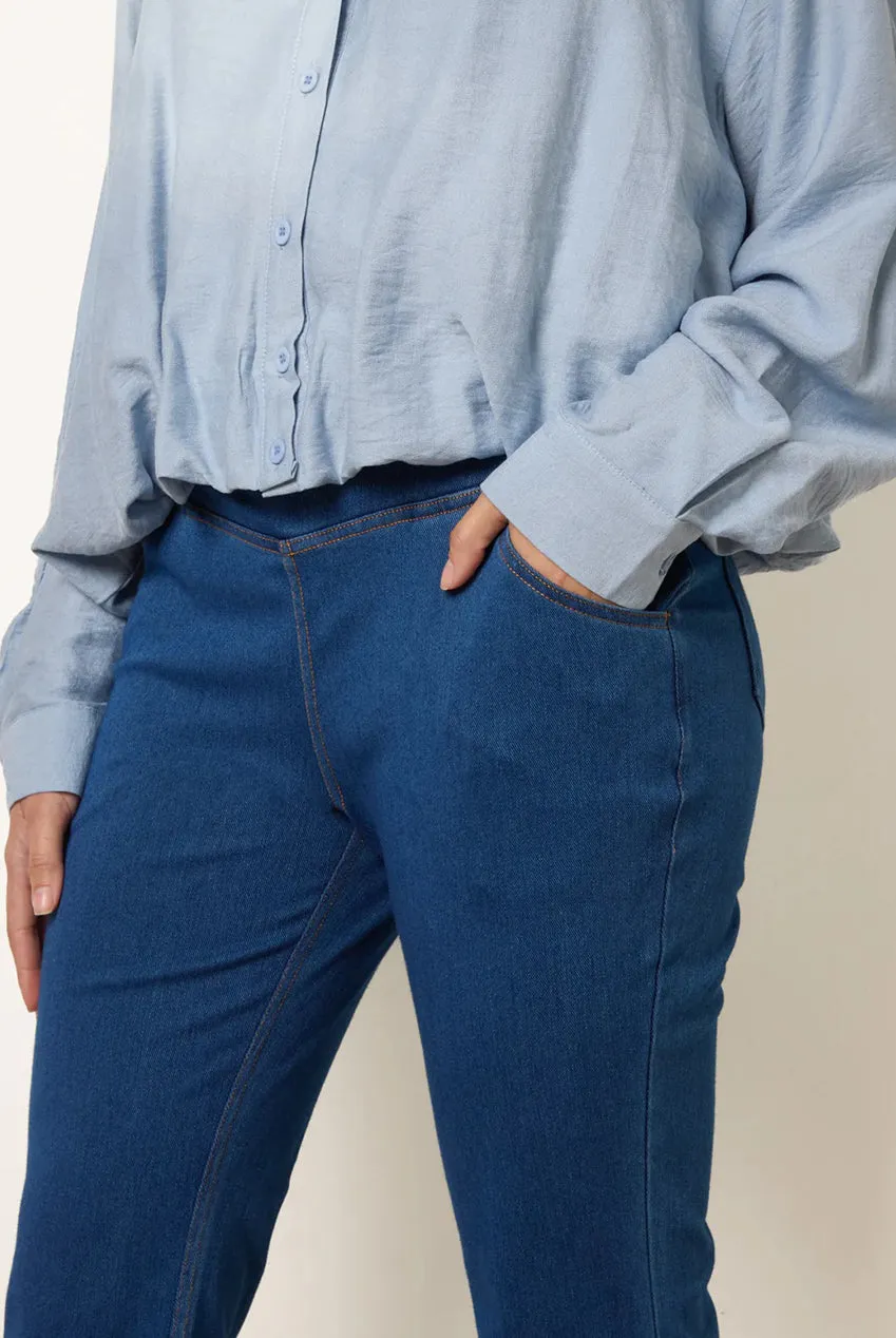 Blue Vanilla jeans denim blu zampa vita incrociata taglia S
