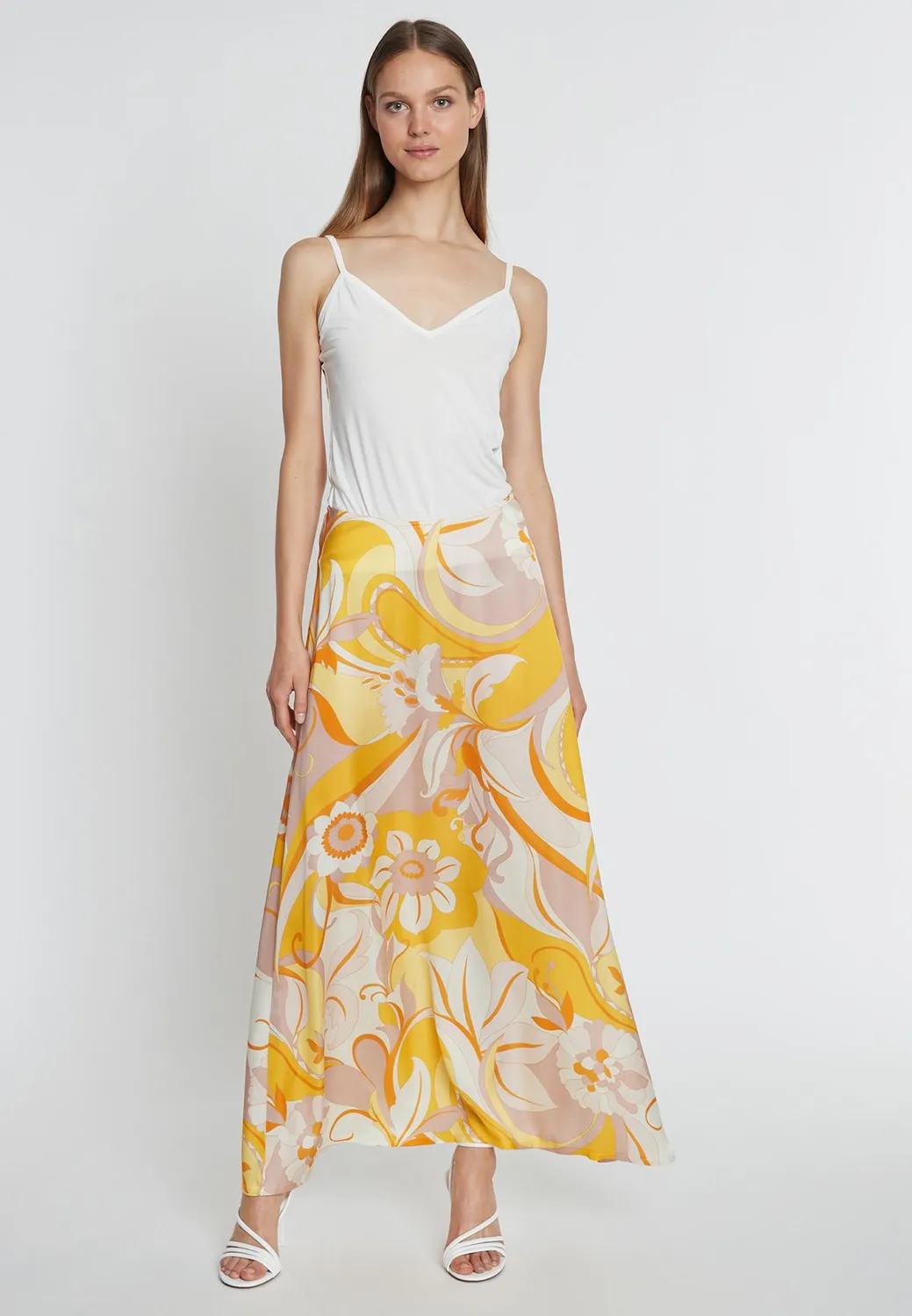 Ana Alcazar Redila gonna lunga satin bianco giallo