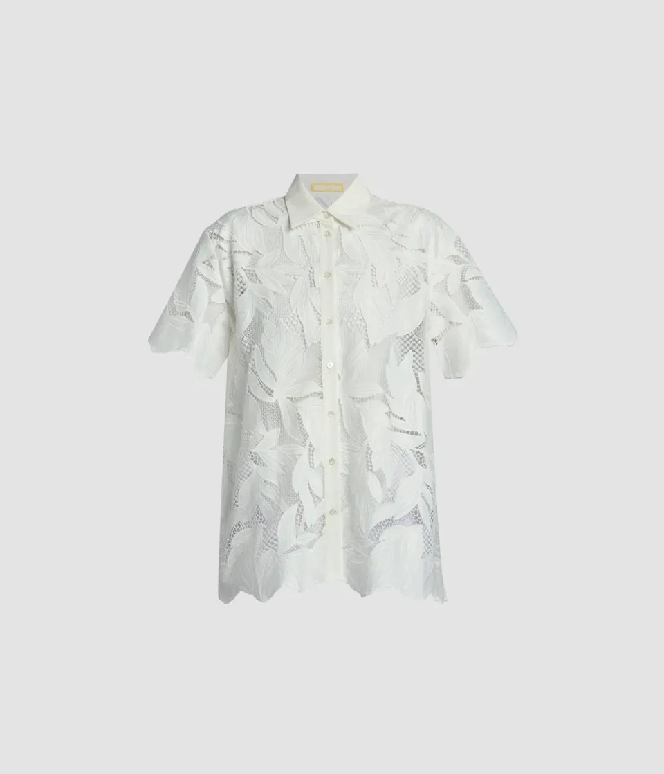 Erdem Cotton Cutwork Short Sleeve camicia cotone