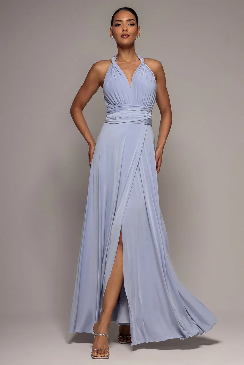 Goddiva Multiway Tie Up Wrap abito maxi dusty blue scollo V