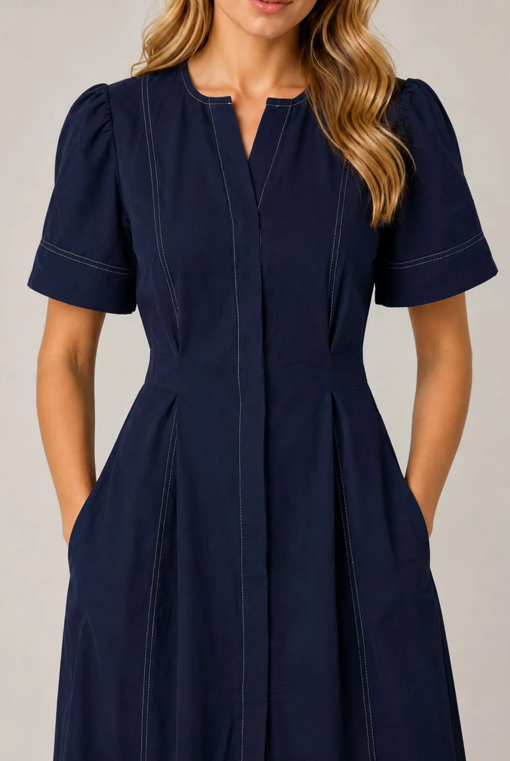 Avinci Contrast Stitch abito midi blu navy