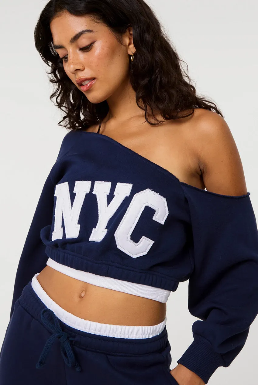 Pink Vanilla Off The Shoulder felpa blu navy cotone