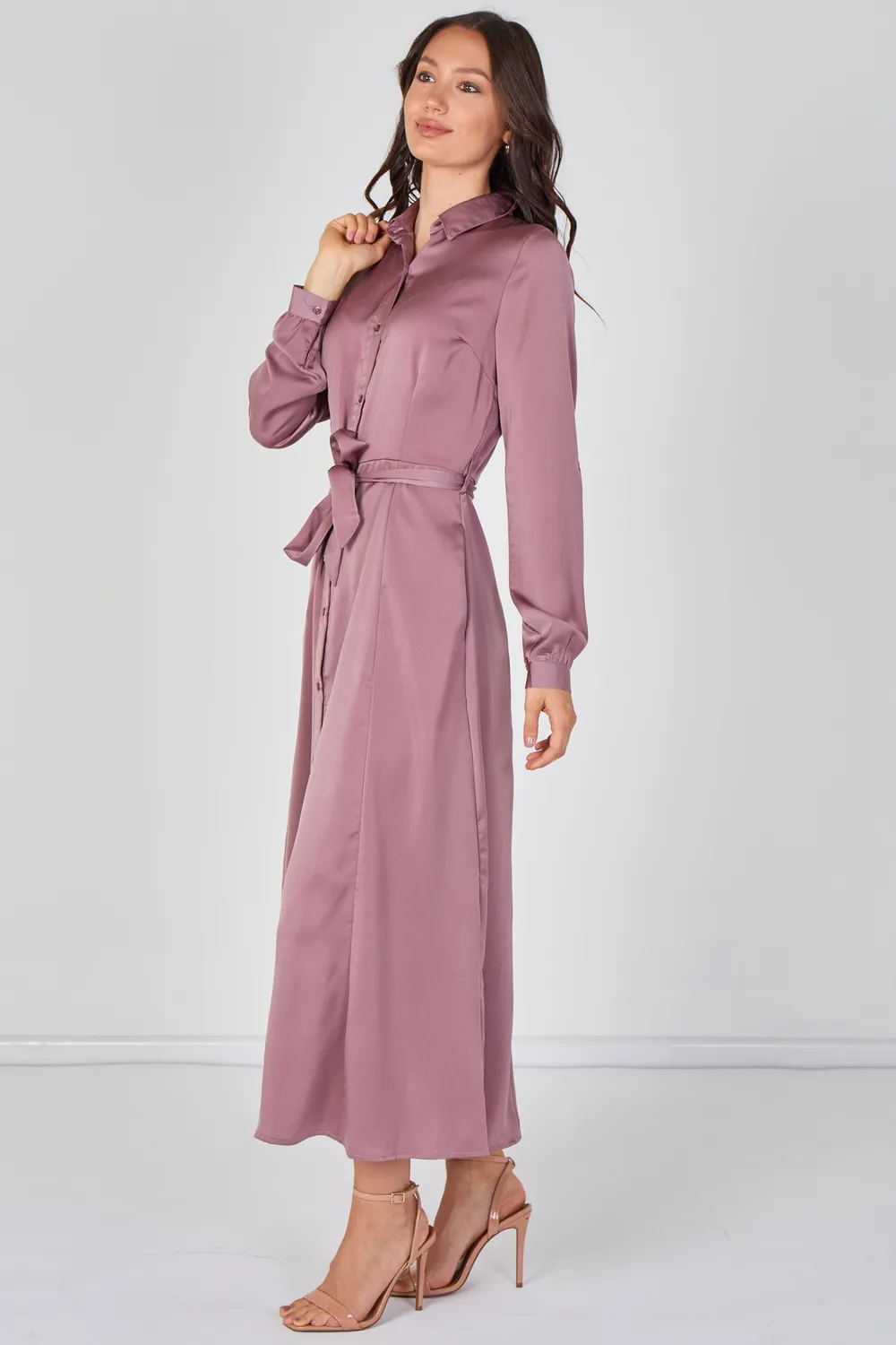 Love Sunshine Belted abito camicia rosa satin cintura