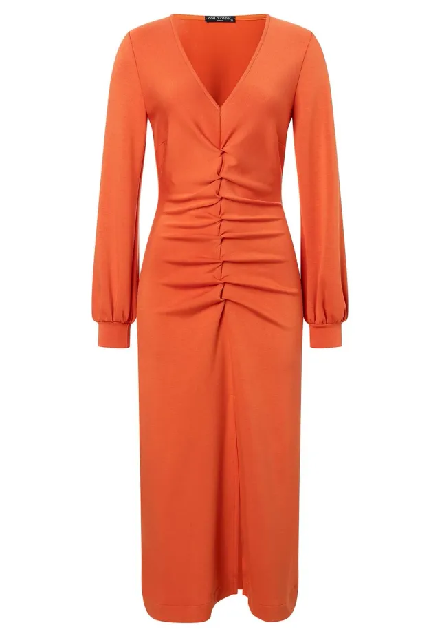 Ana Alcazar Sedona abito midi jersey arancione scollo V