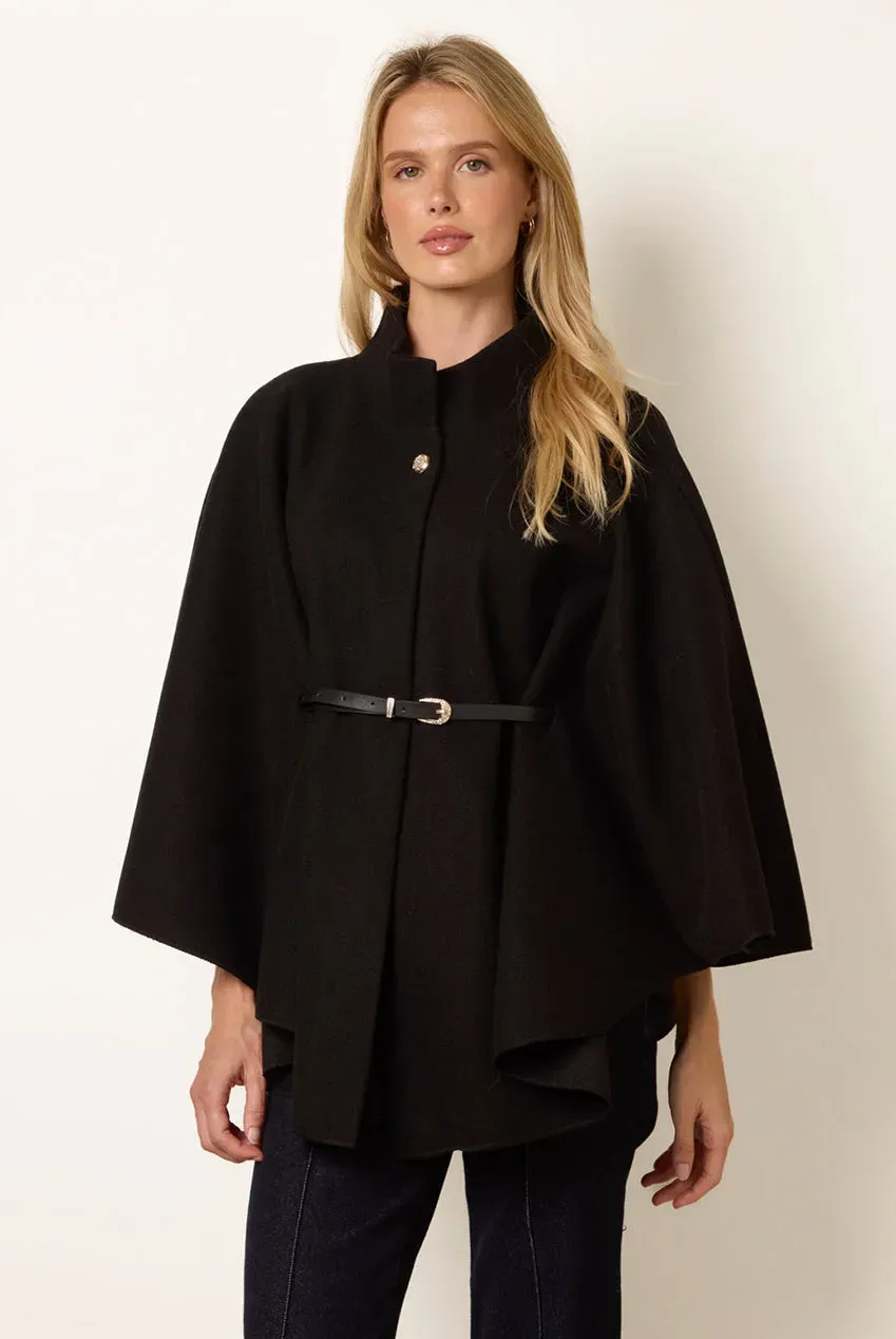 Goddiva Blue Vanilla Funnel Neck Tie Front Mantella nera unica