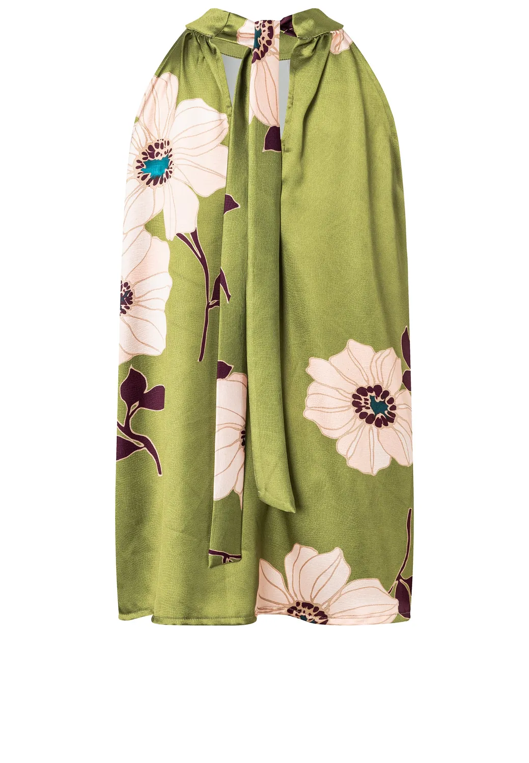 Ana Alcazar Druin top halterneck raso verde floreale