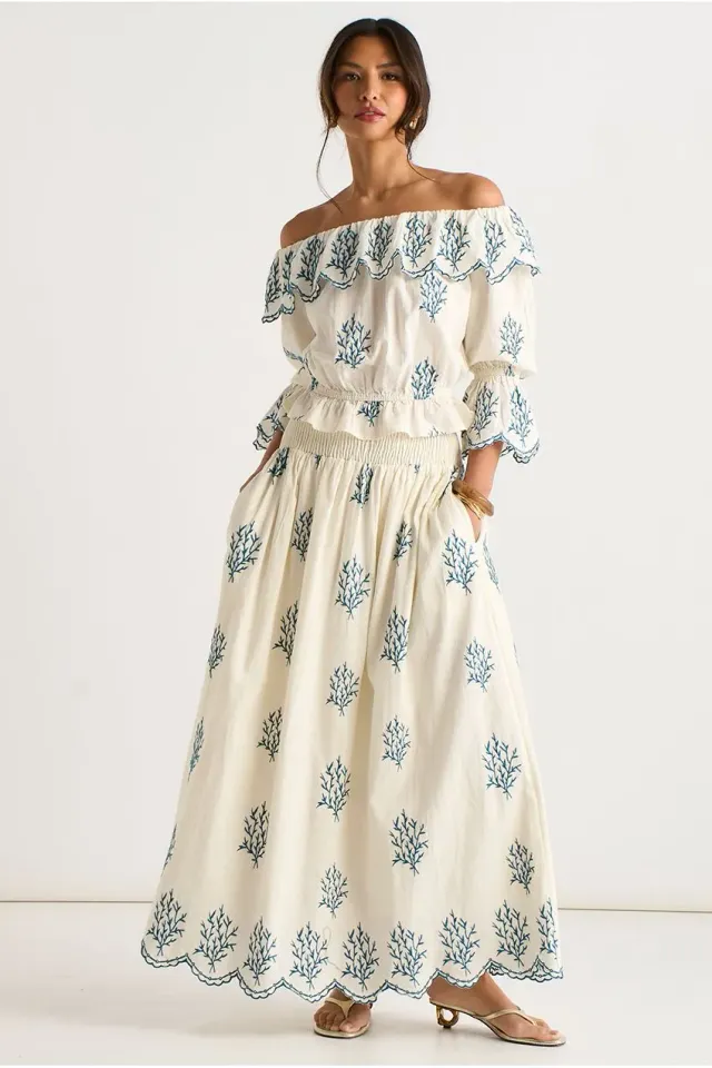 Gini London Marshmallow gonna maxi avorio ricamata