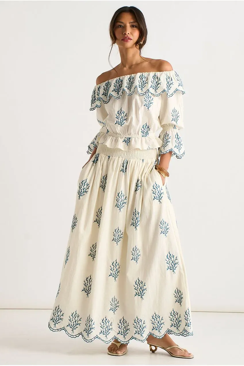Gini London Marshmallow gonna maxi avorio ricamata