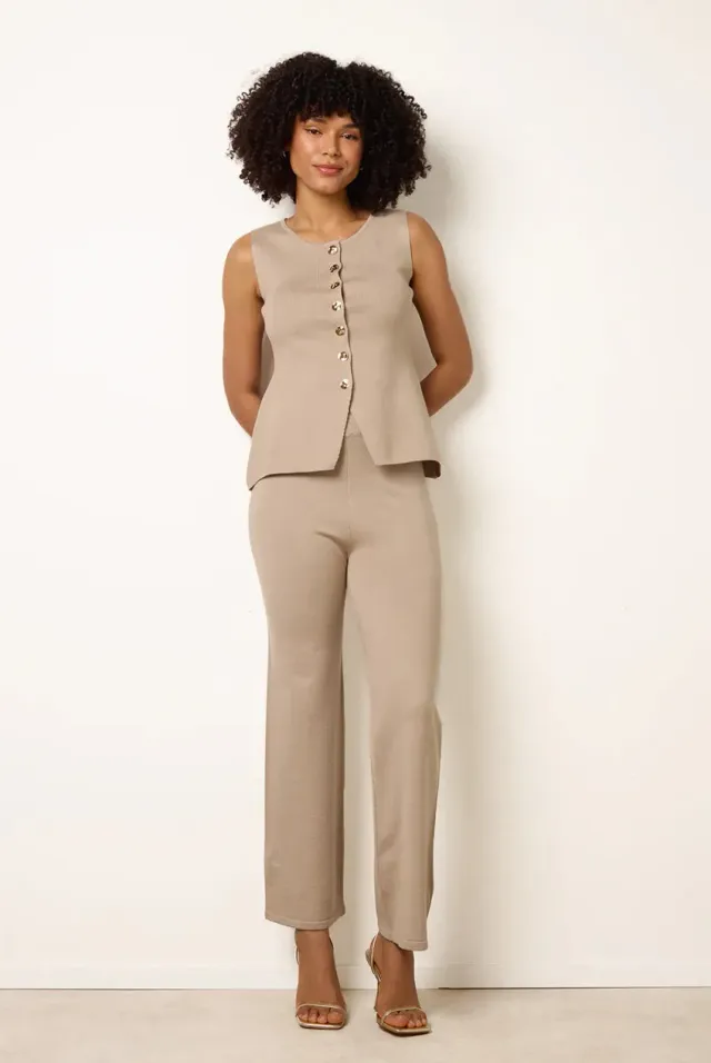 Blue Vanilla set maglia pietra top + pantaloni bottoni