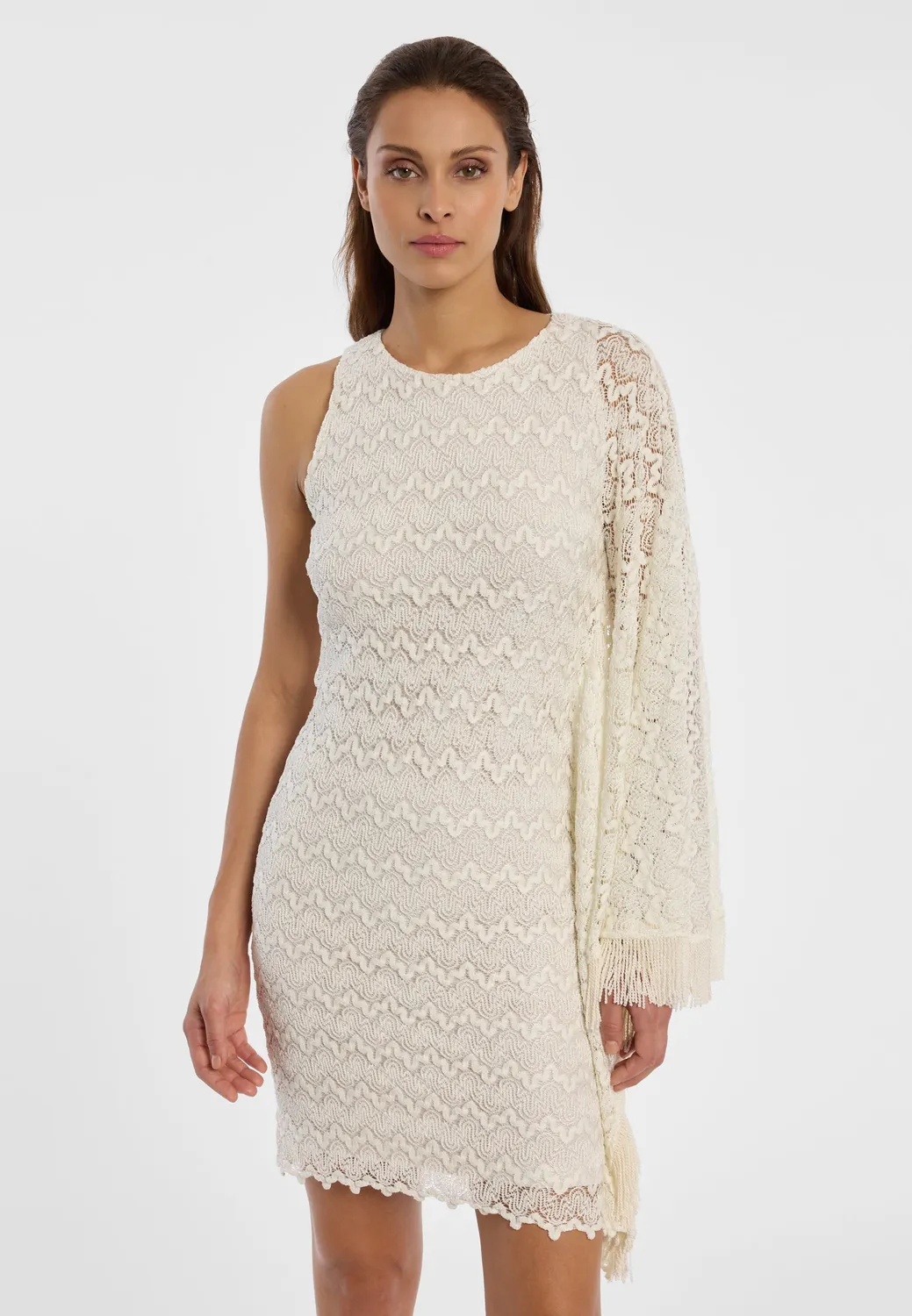 Ana Alcazar Dillu abito monospalla bianco corto maglia