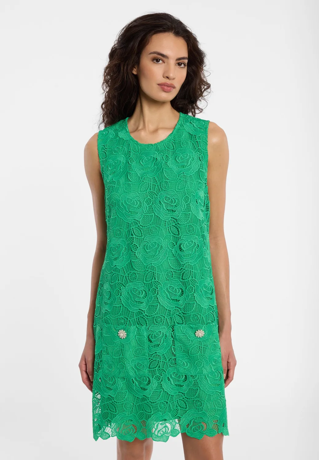Ana Alcazar Daena abito corto verde in pizzo