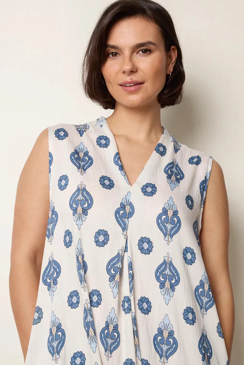 Blue Vanilla abito midi navy floreale linea A scollo V