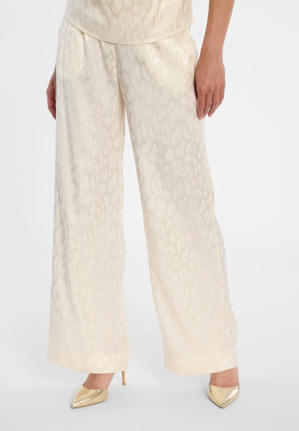 Ana Alcazar Dogla pantaloni satin bianchi animalier