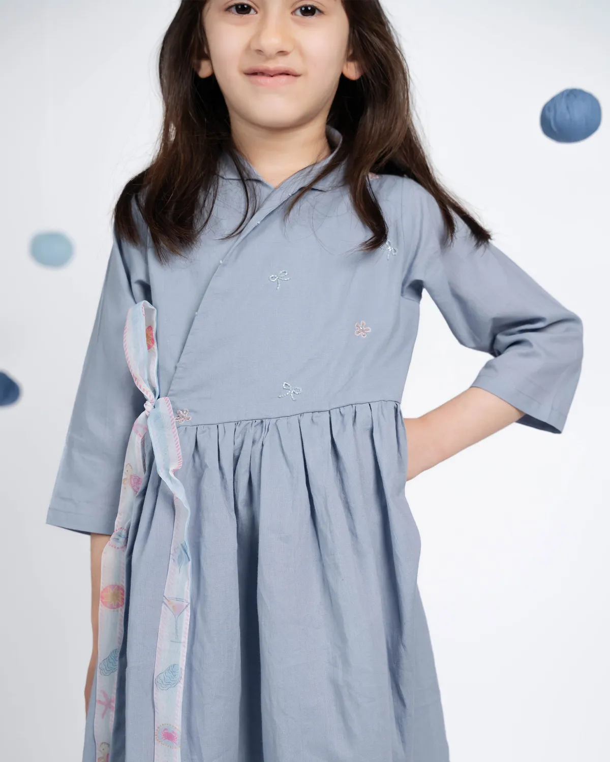 Our Dve Bella Dress abito bambina azzurro cotone