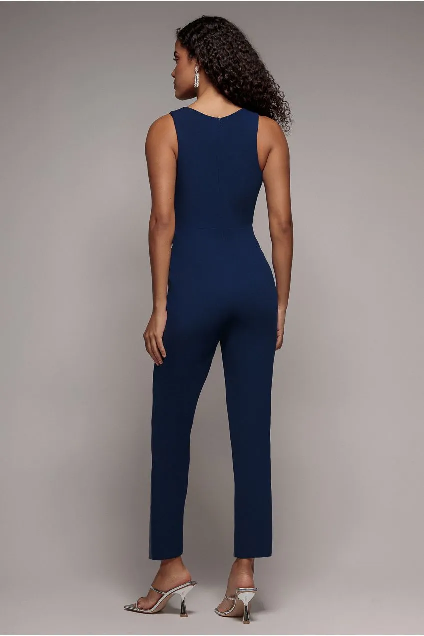 Goddiva Buckle Plunge tuta scollatura V navy