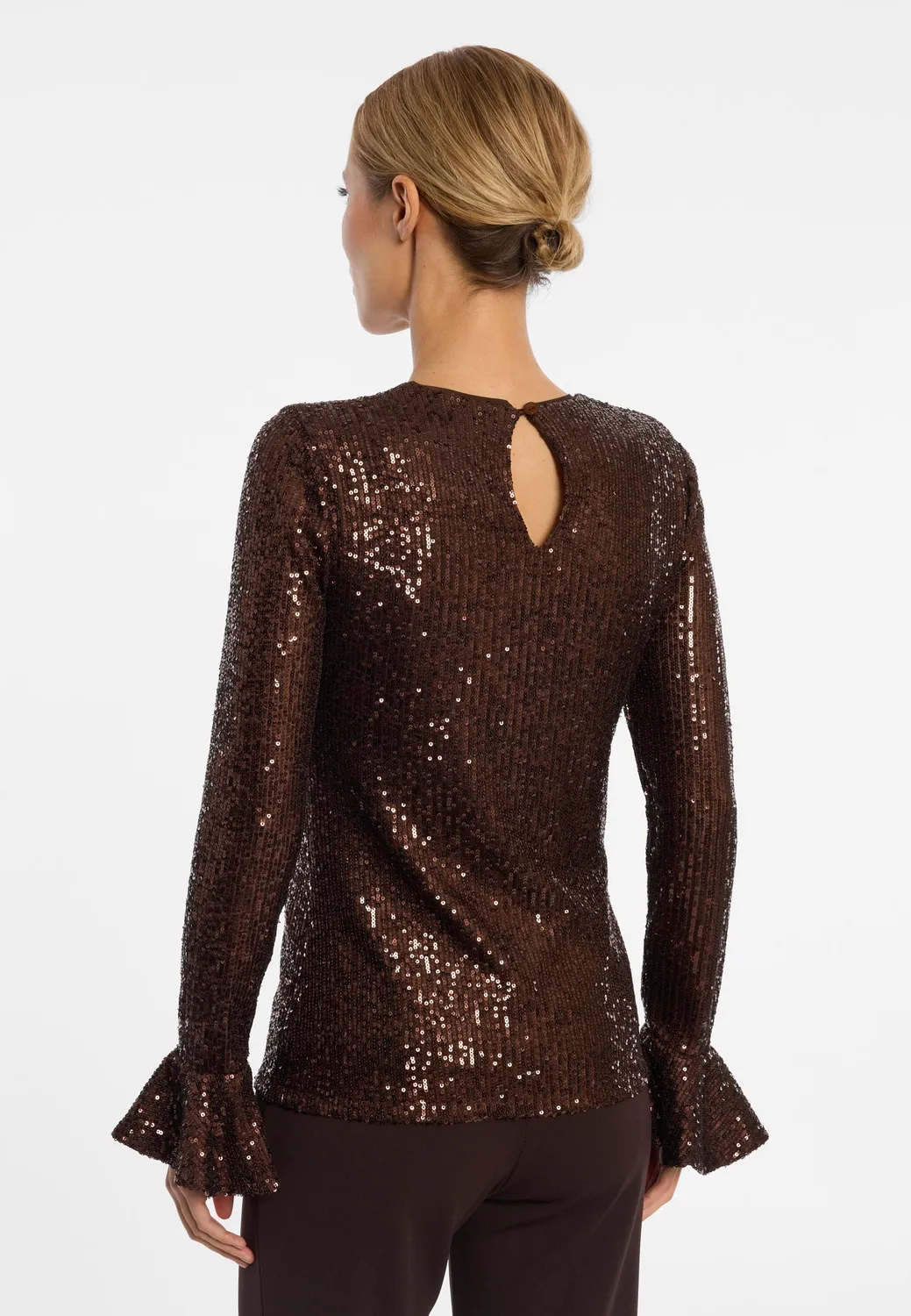 Ana Alcazar Evari top paillettes bronzo maniche