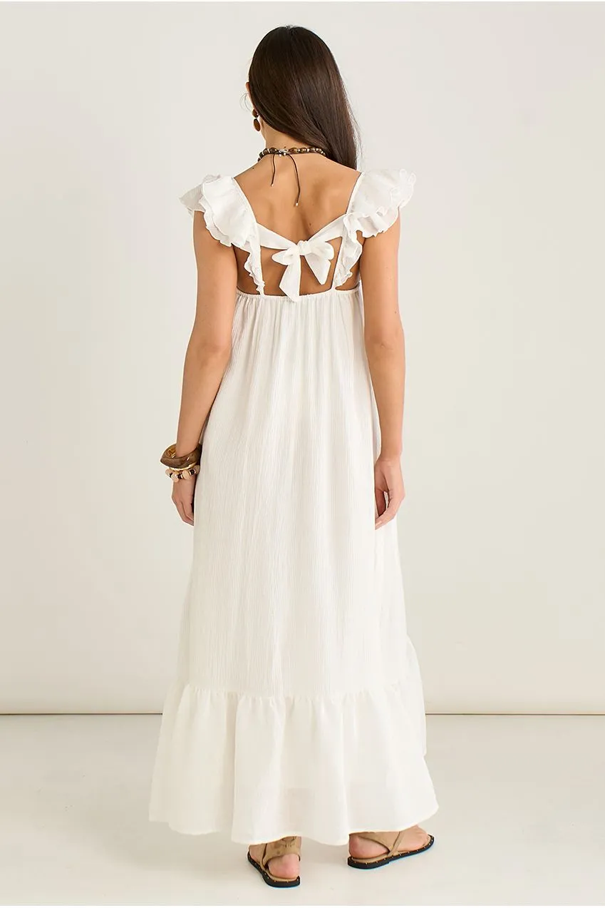 Gini London Ruffle abito maxi viscosa bianco volant