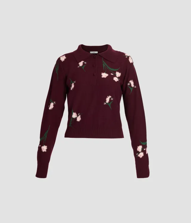 Erdem Merino Wool Floral Knit maglia bordeaux