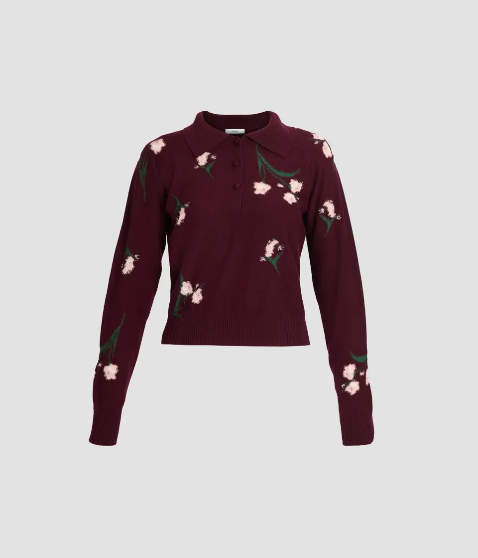 Erdem Merino Wool Floral Knit maglia bordeaux