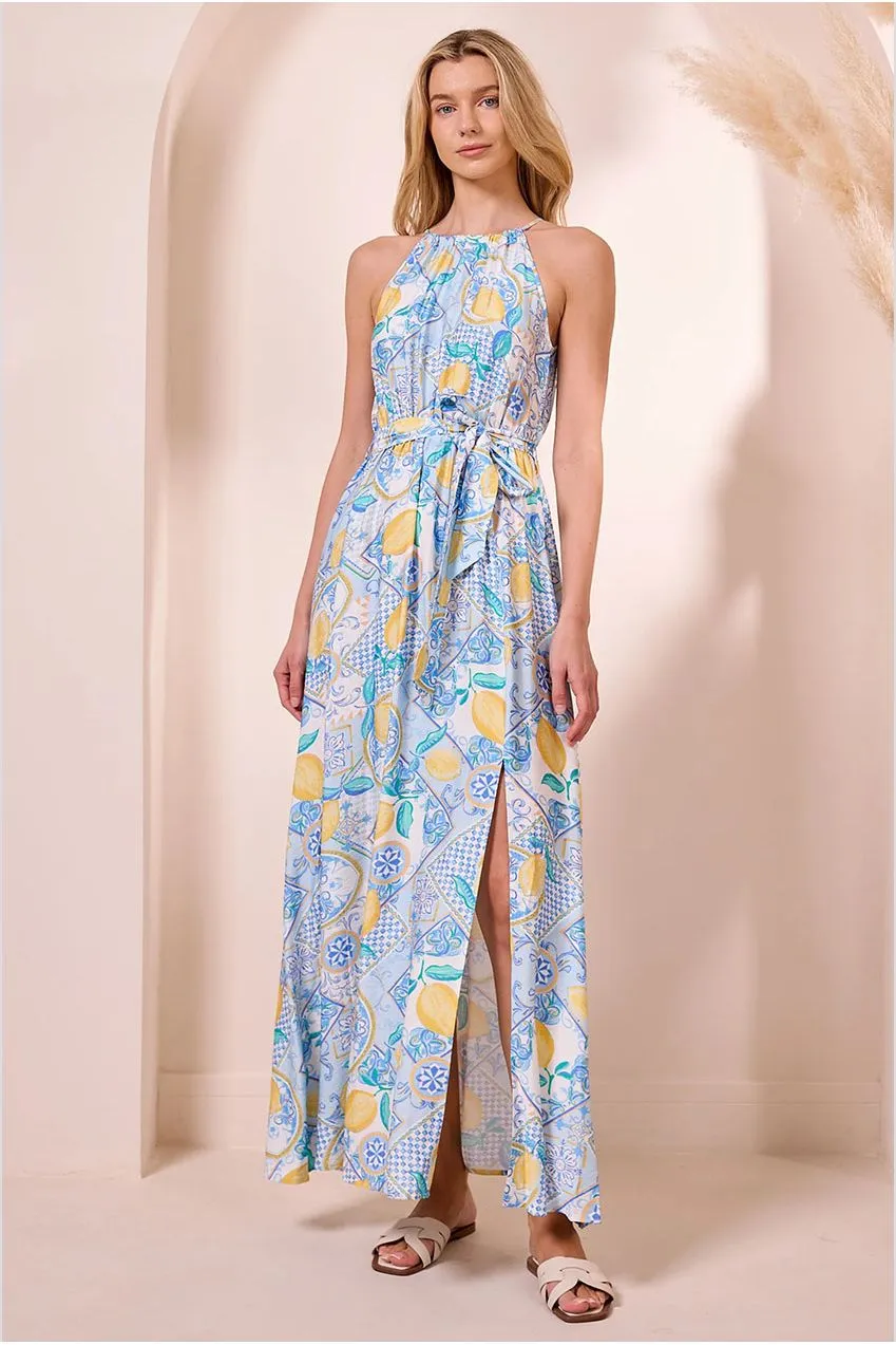 Angeleye Halterneck abito maxi blu limoni