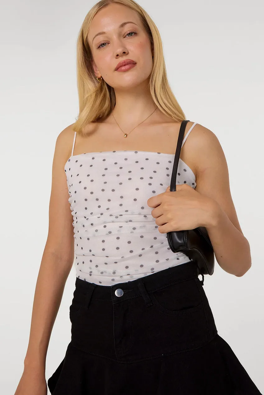 Pink Vanilla Polka Dot body rete avorio scollo quadrato