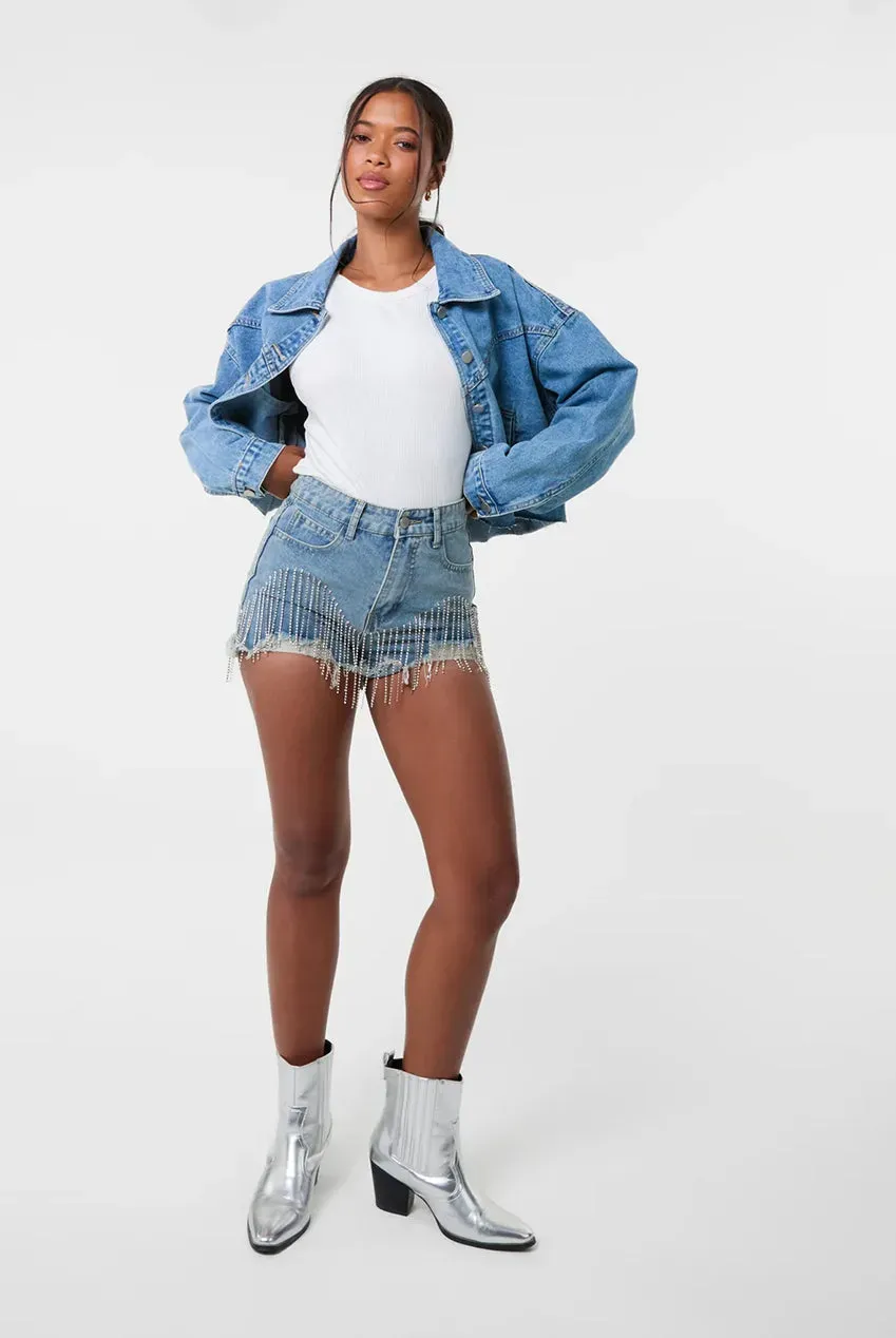 Pink Vanilla Diamante shorts denim blu cotone