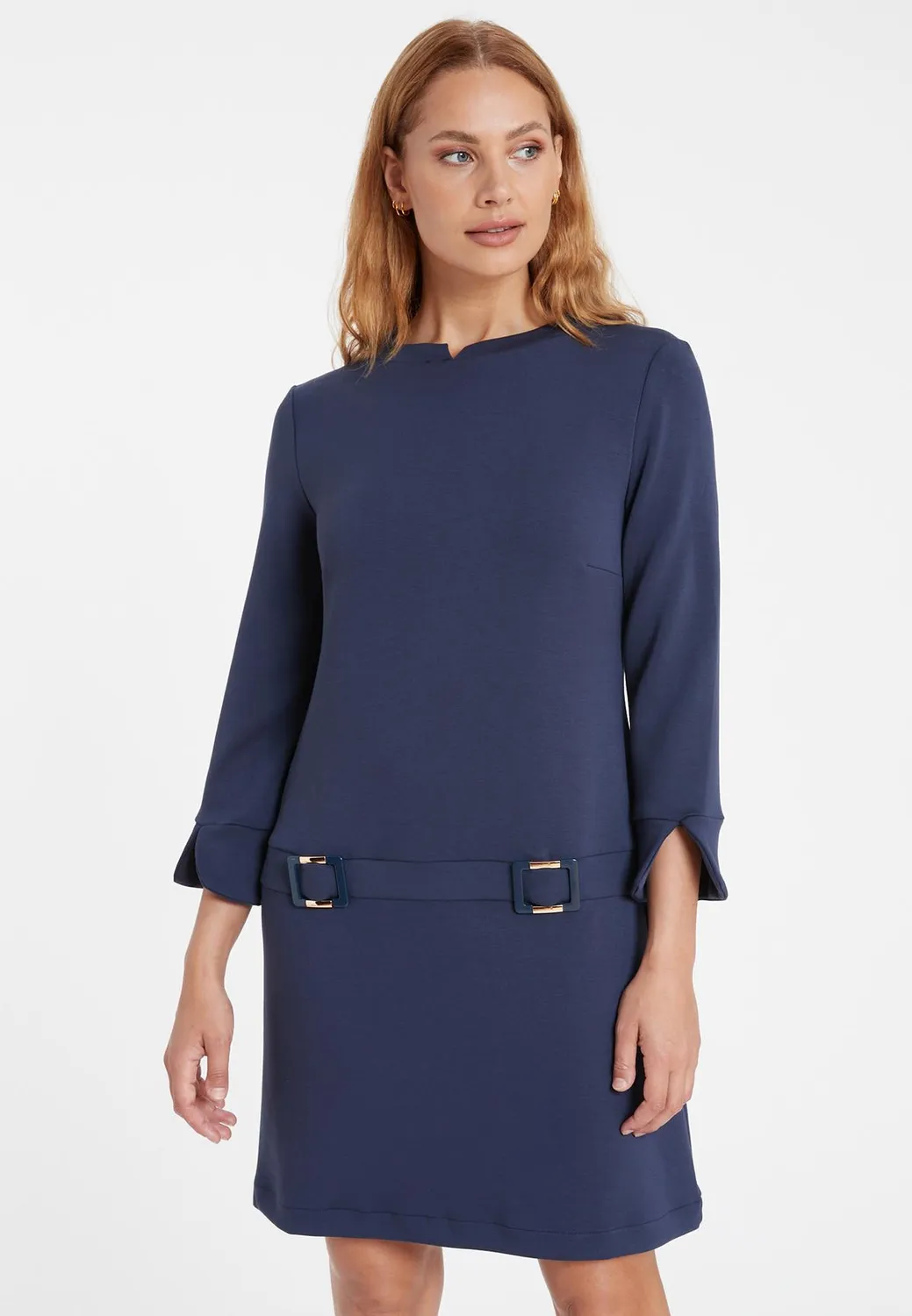 Ana Alcazar Seana abito corto blu svasato jersey
