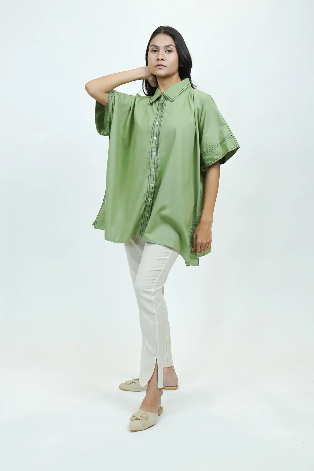 Our Dve S0017 camicia verde cotone donna