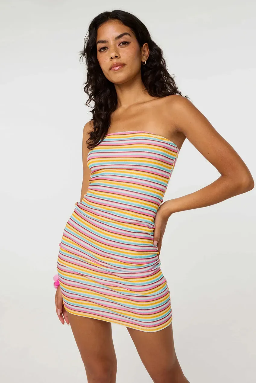 Pink Vanilla Multi Stripe Abito Fascia Mini a Righe