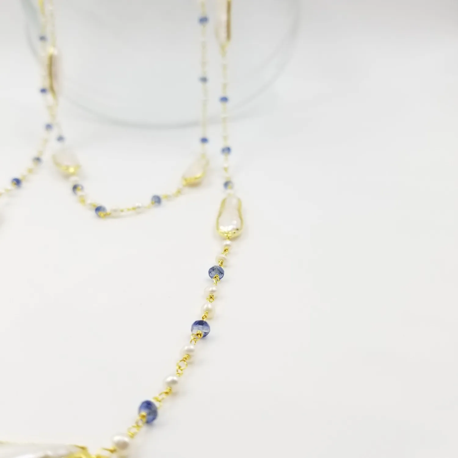 Our Dve collana lunga perle acquamarina oro 18kt