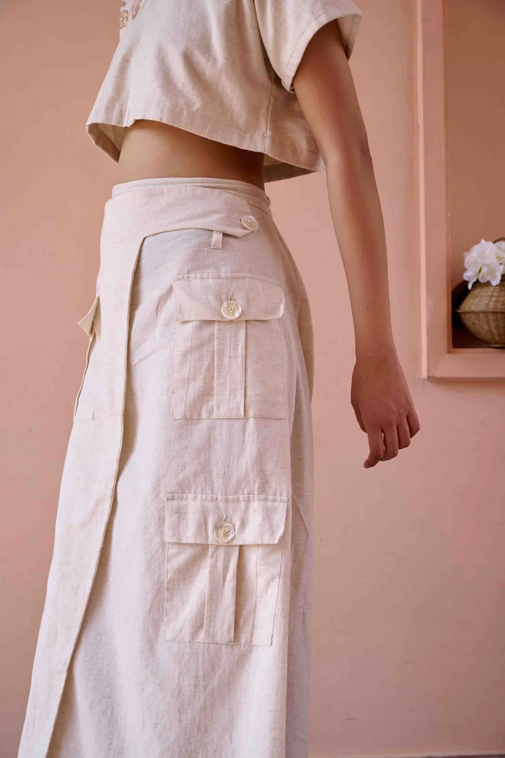 Our Dve Edwin coordinato top gonna beige intrecciato