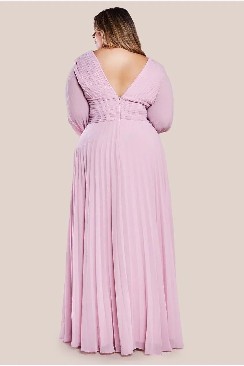 Goddiva Plus Balloon Sleeve abito maxi chiffon rosa cipria