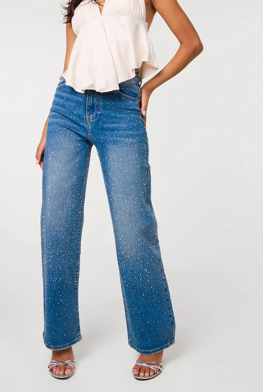 Pink Vanilla Washed Diamante Scatter jeans denim blue strass