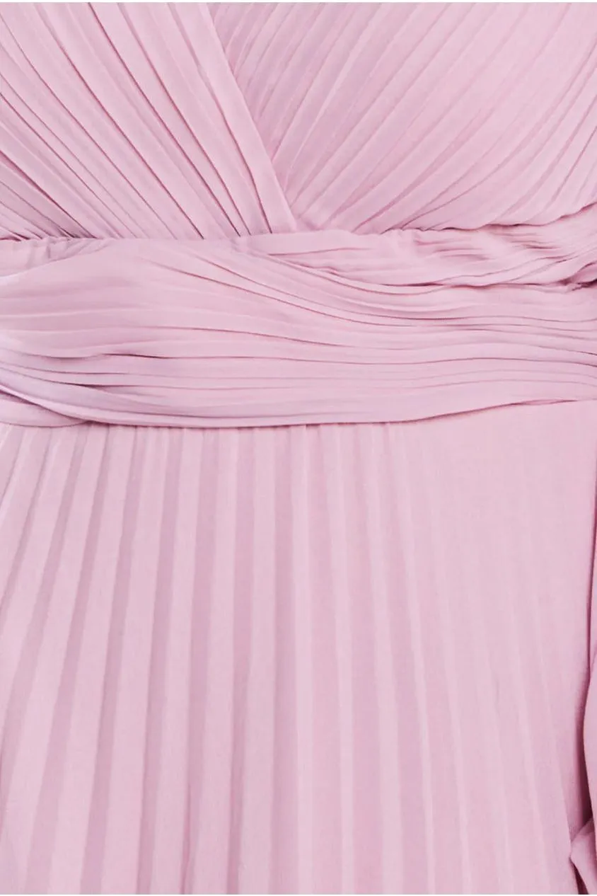 Goddiva Plus Balloon Sleeve abito maxi chiffon rosa cipria