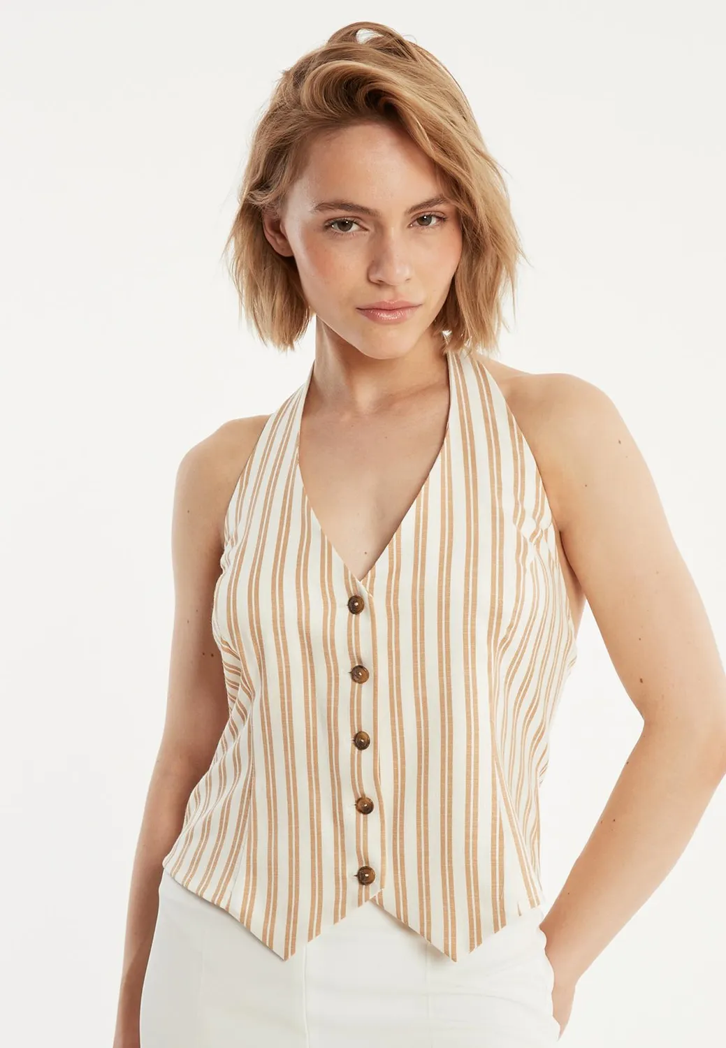 Ana Alcazar Zata gilet bianco riga doppia