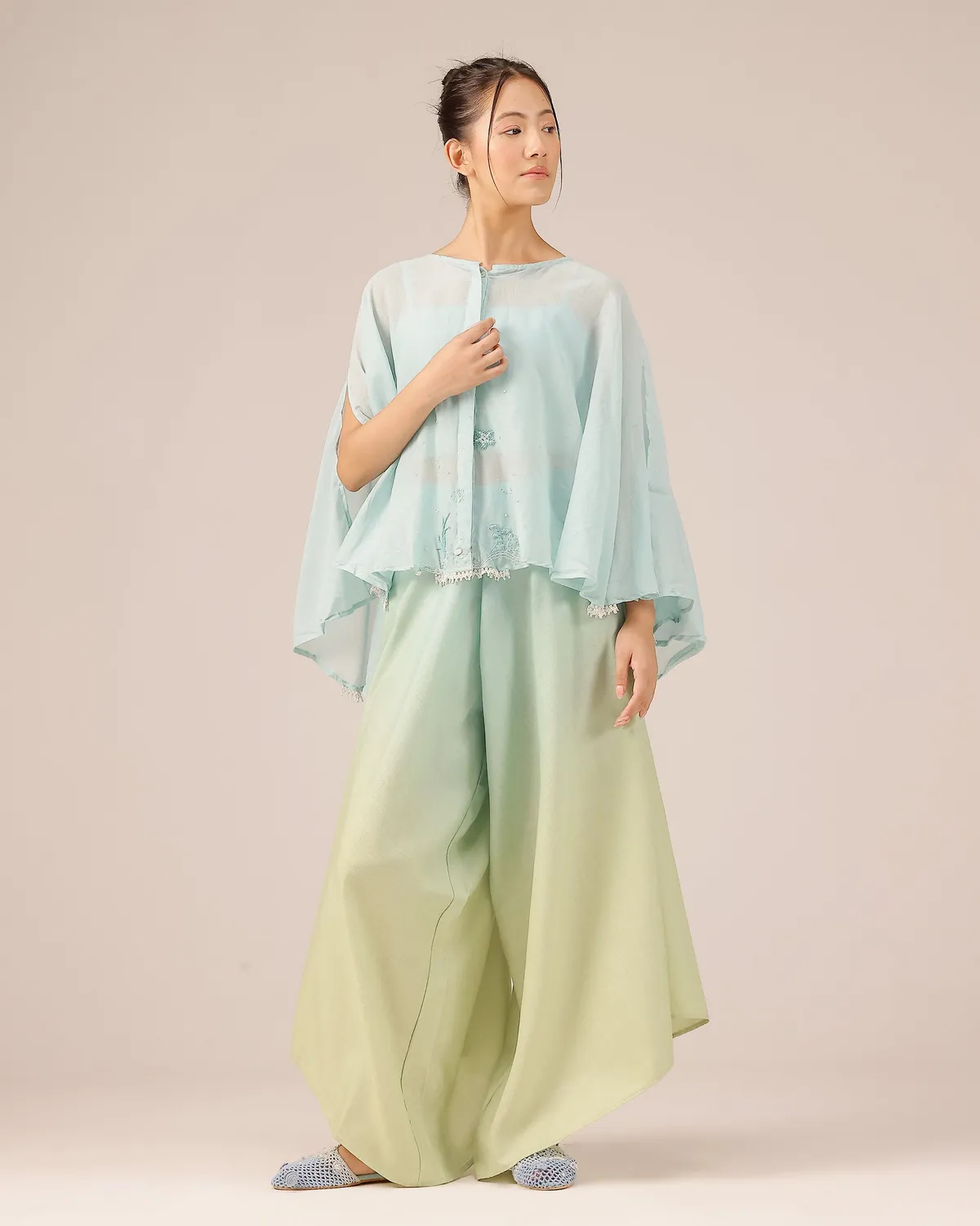 Our Dve Golden Dune coordinato top palazzo blu lino