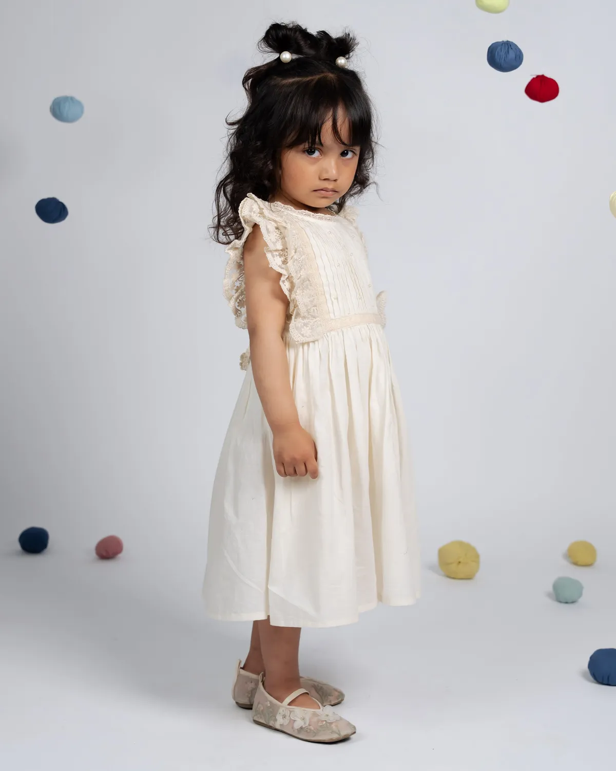 Our Dve Rosie abito bambina beige cotone
