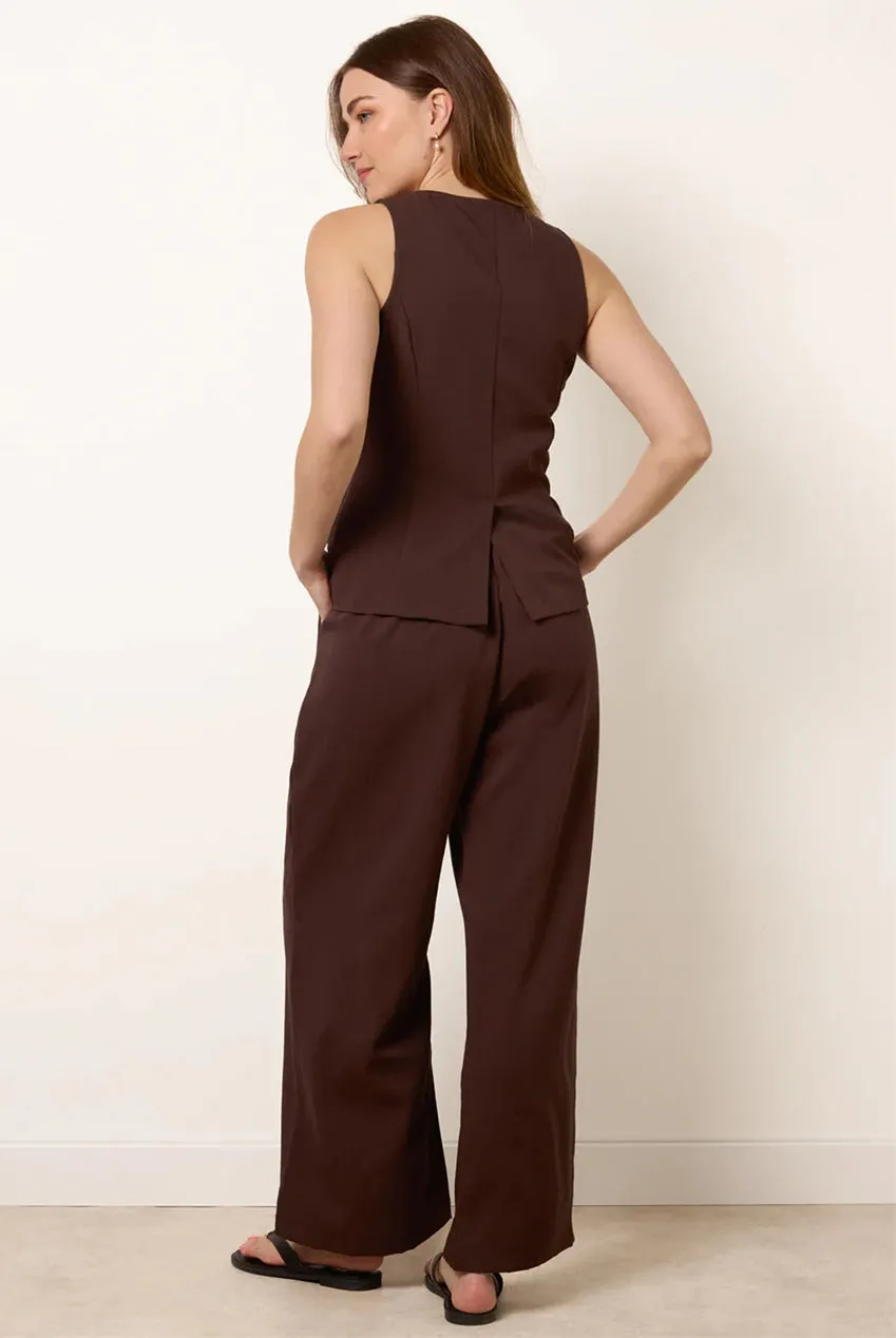Blue Vanilla Round Neck Button gilet pantaloni cioccolato