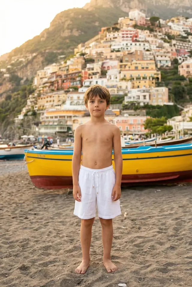 Antica Sartoria Positano FC319 shorts bimbo blu cotone lino