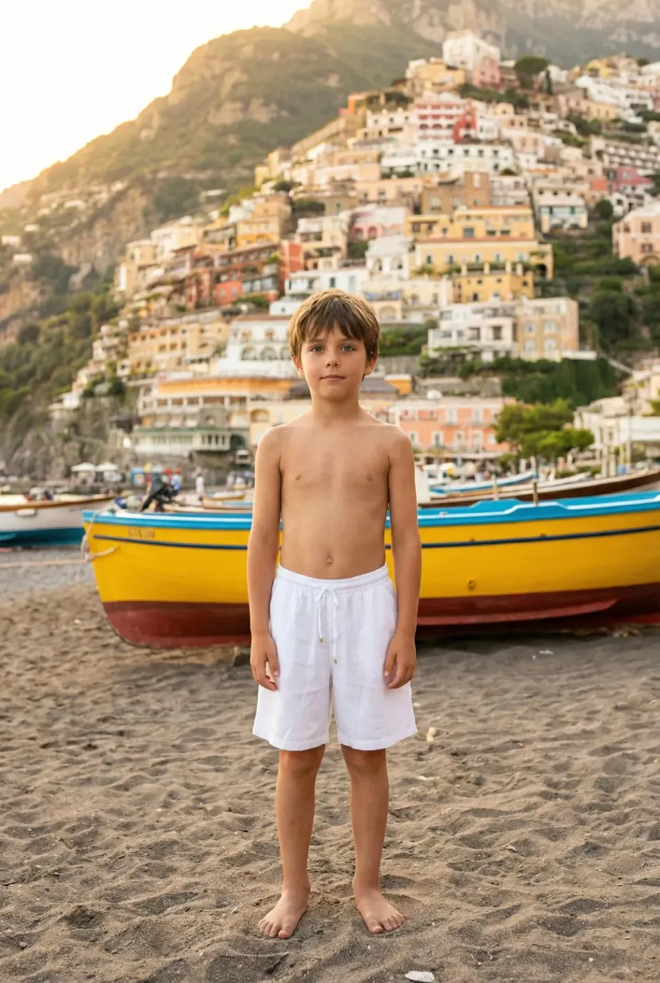 Antica Sartoria Positano FC319 shorts bimbo blu cotone lino