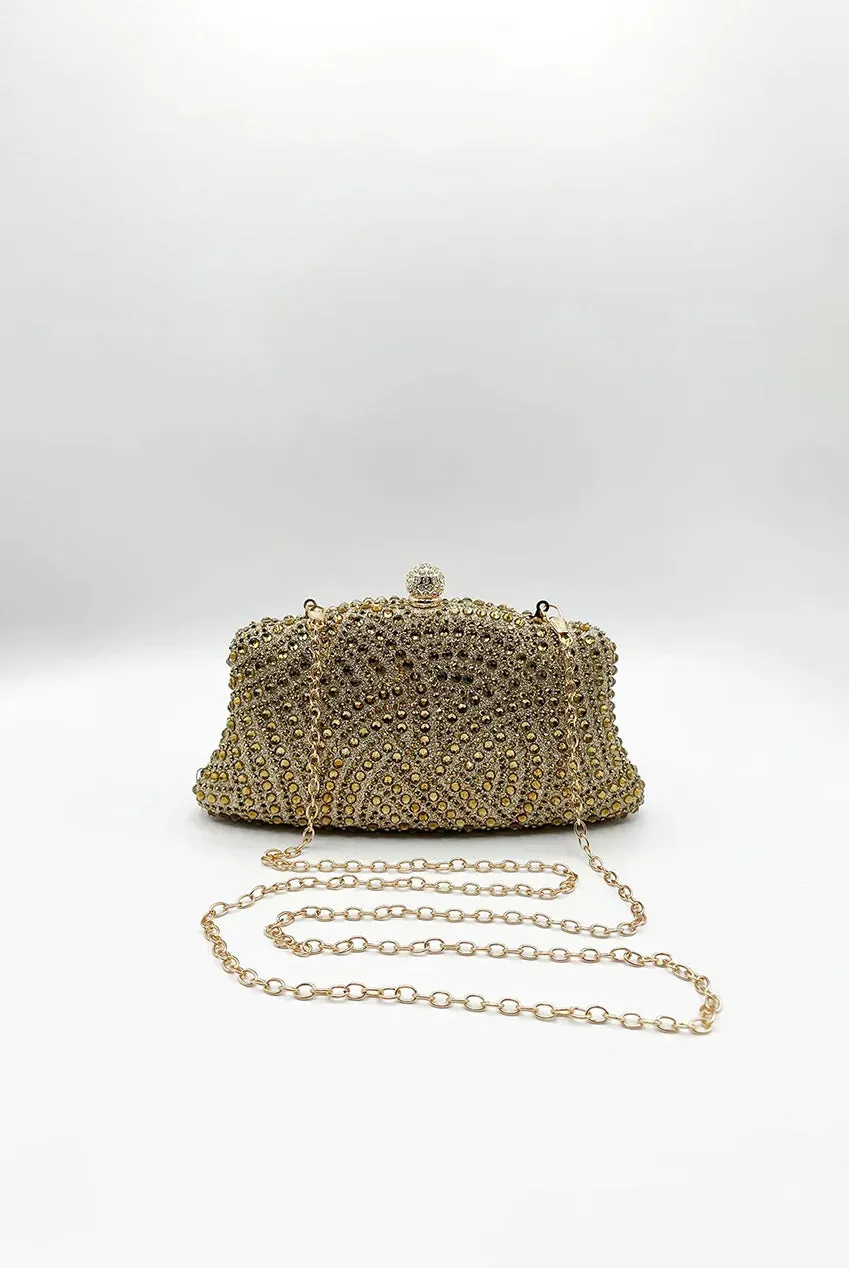 SVNX Embellished Clutch pochette oro con catena