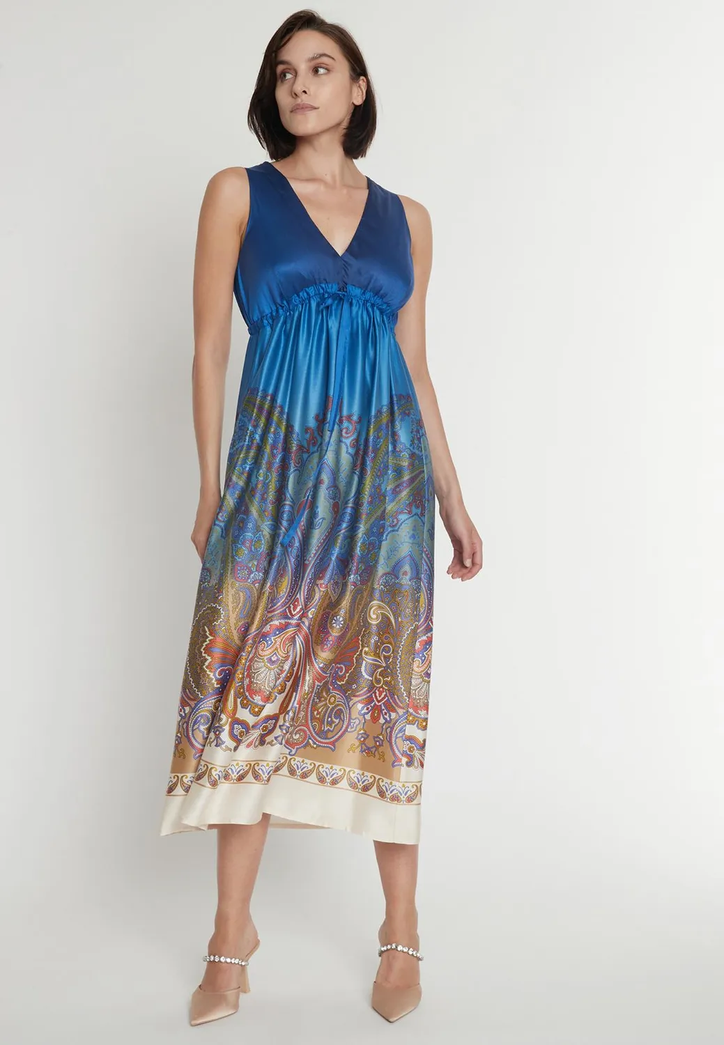 Ana Alcazar Pamosa abito midi blu motivo paisley