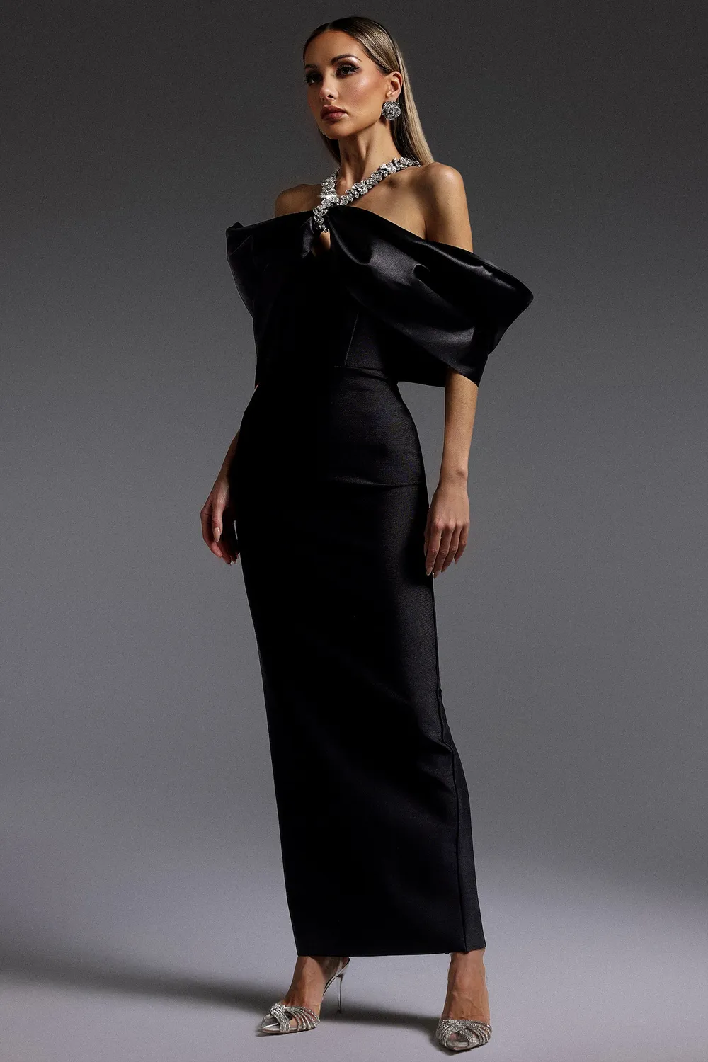 Bella Barnett Sloan Abito Maxi Bandage Nero Strass