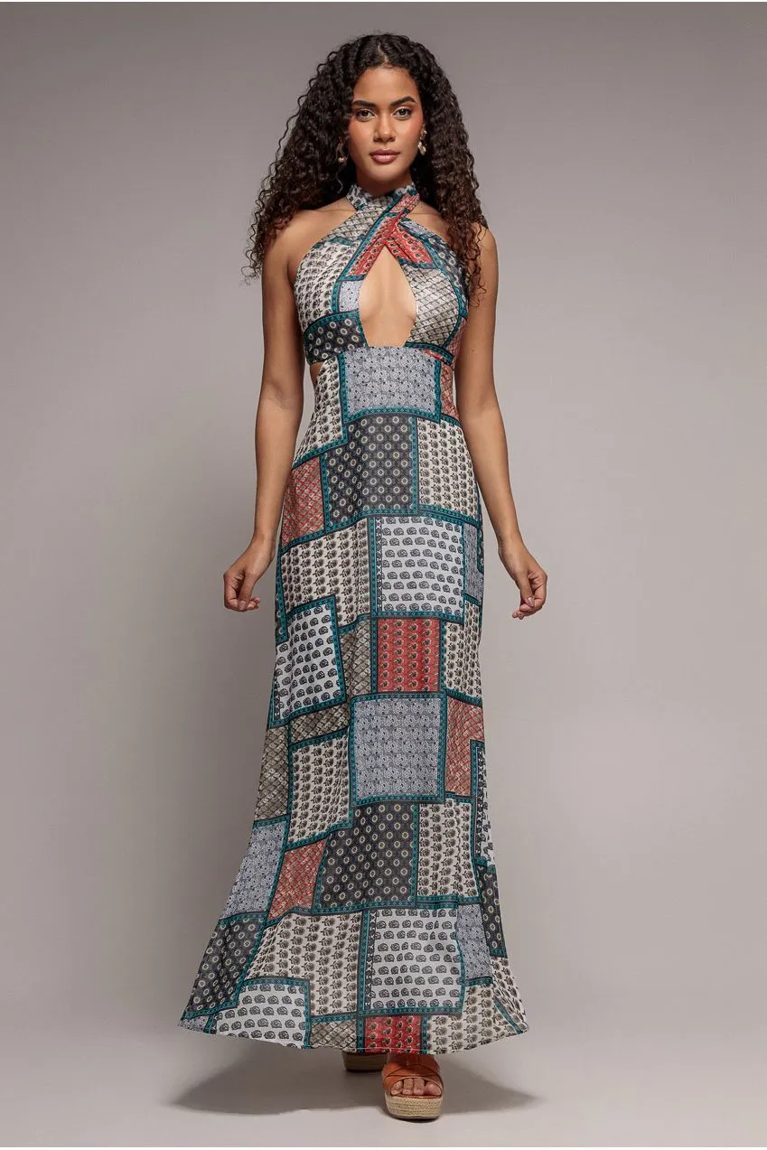 Goddiva DR3504 abito maxi halter blu fantasia 12