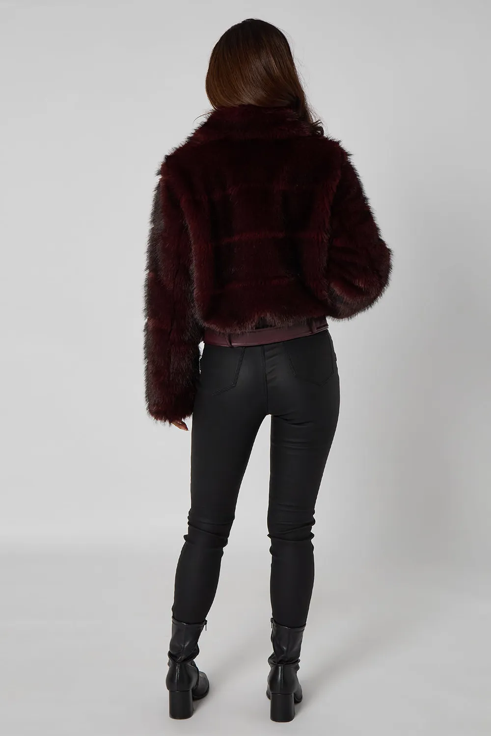 Urban Bliss Cut Faux Fur giacca bomber prugna cintura