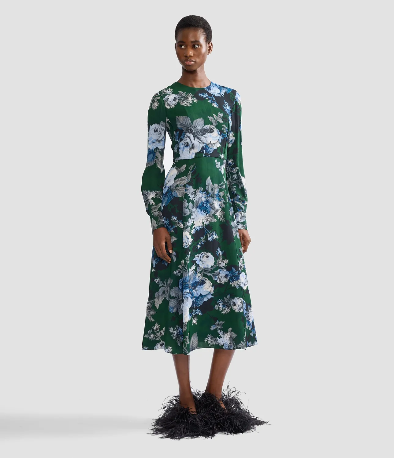 Erdem Floral Crepe Long Sleeve Midi Dress abito floreale