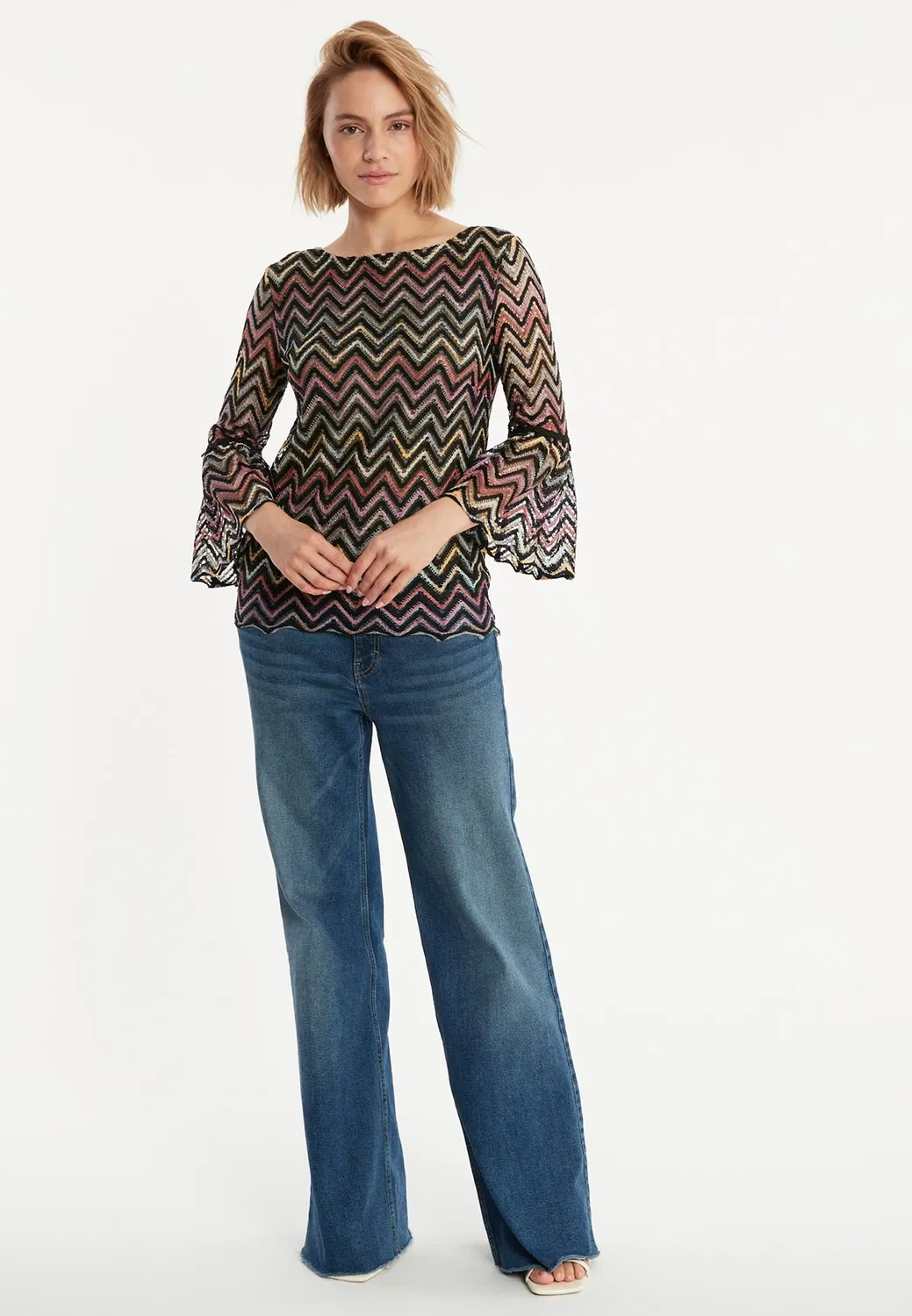 Ana Alcazar Zekori top maglia nero con balze