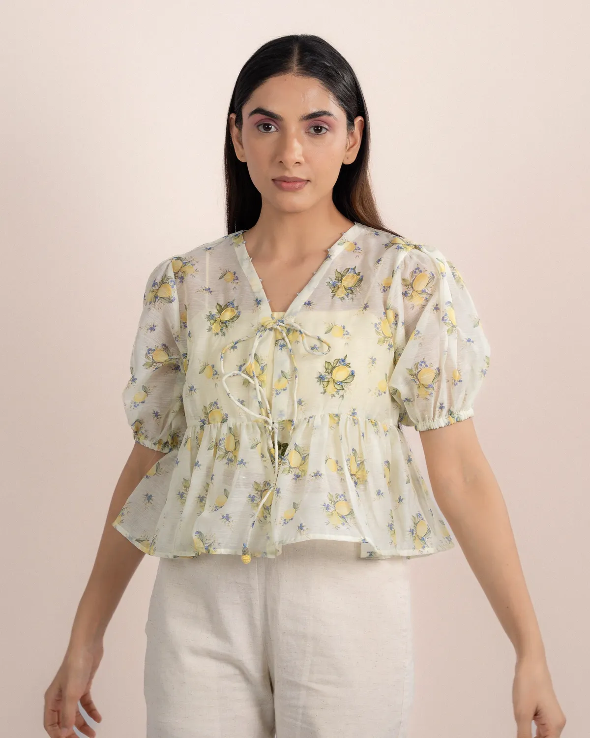 Our Dve Noe Top top organza giallo limone 2 pezzi