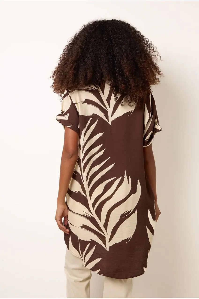 Blue Vanilla Palm Print tunica cioccolato manica corta S-L